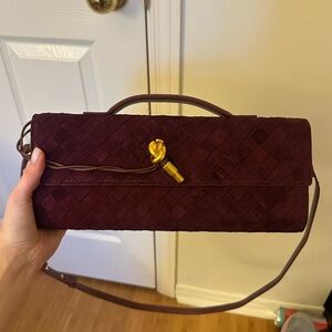 Elegant Leather Burgundy Woven Handbag